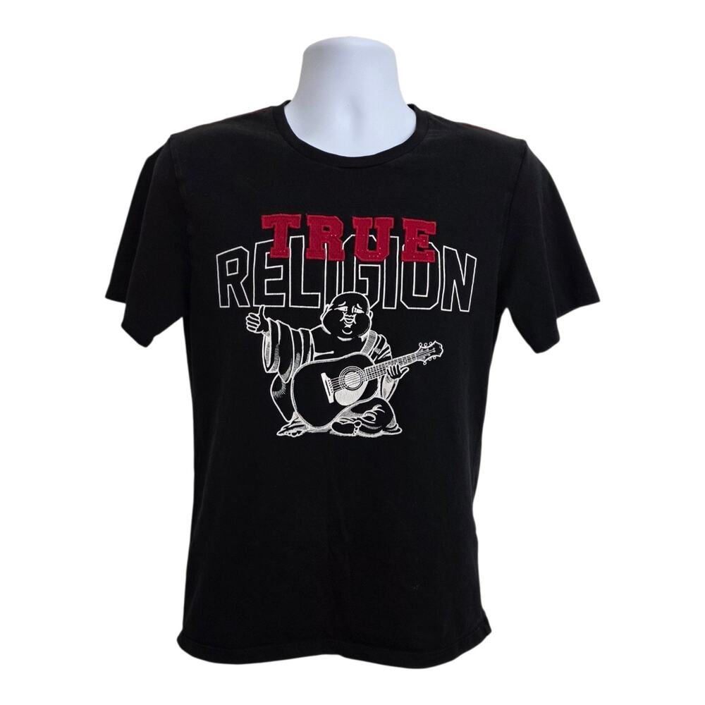 True Religion Mens Black Short Sleeve Crew Neck Graphic Pullover Shirt Size S